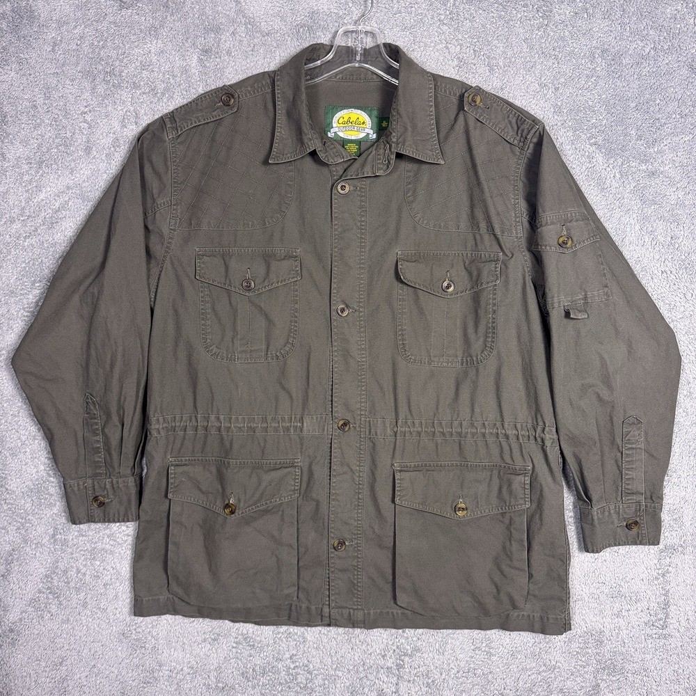 Vintage Cabelas Jacket Mens XL Canvas Field Safari Hunting Military Olive Green
